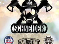 Firefighter Helmet & Axes – Personalized Name & Number Birthday Cake Topper - OwlTopThat