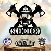 Firefighter Helmet & Axes – Personalized Name & Number Birthday Cake Topper - OwlTopThat
