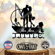 Fishing Couple Boating Adventure – Personalized Last Name Wedding Cake Topper - OwlTopThat