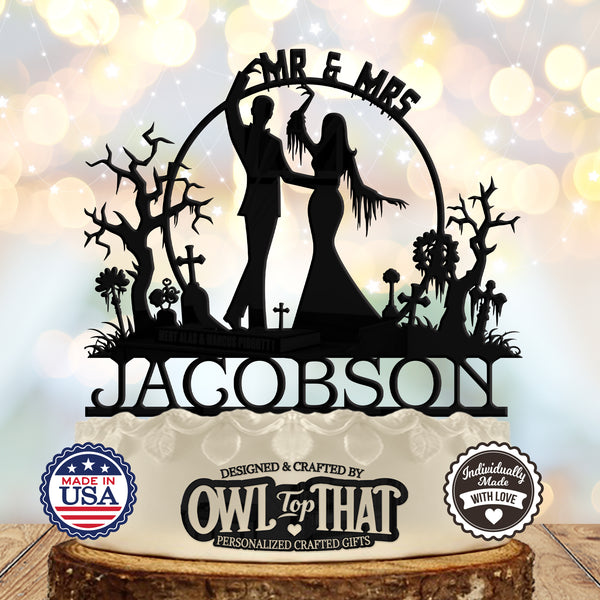 Halloween Gothic Couple Personalized Wedding Cake Topper - OwlTopThat