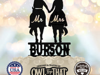 Horse Riding Couple Wedding Cake Topper – Cowboy and Cowgirl Riding Couple – Custom Mr & Mrs Personalized Name – Western Themed - OwlTopThat