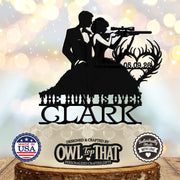 Hunting Couple Custom Wedding Cake Topper - Outdoor Adventure Themed - Personalized Name & Date - Hunting and Camping Couple Cake Topper - OwlTopThat