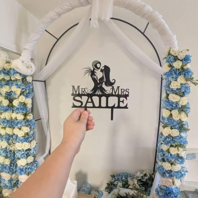 Skellington King Halloween Gothic Personalized Wedding Cake Topper