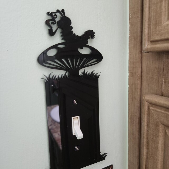 Mushroom Caterpillar Acrylic Light Switch Plate Cover - Alice in Wonderland Decor