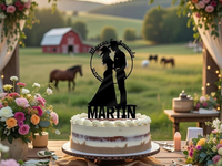 Country Western Wedding Cake Topper with Children Rustic Farm Barn Weddings - OwlTopThat