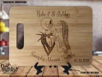 Jack and Sally Simply Meant To Be  - Personalized Names & Date - Kitchen Wedding Gift Sign - Custom Engraved Bamboo Display Cutting Board - OwlTopThat