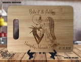 Jack and Sally Simply Meant To Be  - Personalized Names & Date - Kitchen Wedding Gift Sign - Custom Engraved Bamboo Display Cutting Board - OwlTopThat