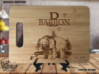Bear Standing Monogram  - Personalized Name & Date - Kitchen Housewarming Wedding Gift Sign - Custom Engraved Bamboo Display Cutting Board - OwlTopThat