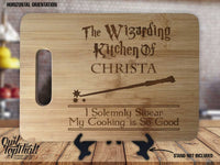 Wizarding Kitchen - Personalized Name & Date - Kitchen Housewarming Wedding Gift Sign - Custom Engraved Bamboo Display Cutting Board - OwlTopThat