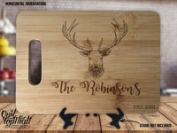 Deer Family Name - Personalized Name & Date - Kitchen Housewarming Wedding Gift Sign - Custom Engraved Bamboo Display Cutting Board - OwlTopThat
