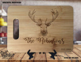Deer Family Name - Personalized Name & Date - Kitchen Housewarming Wedding Gift Sign - Custom Engraved Bamboo Display Cutting Board - OwlTopThat