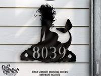 Mermaid Personalized House Number Outdoor Indoor Floating Acrylic Signage with 1 inch Standoff Mounting Screws - OwlTopThat