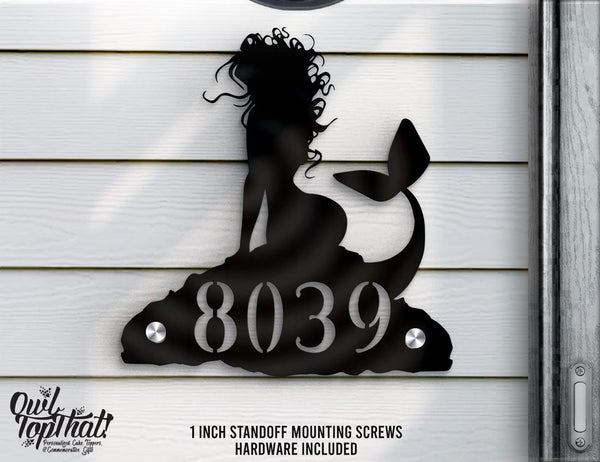 Mermaid Personalized House Number Outdoor Indoor Floating Acrylic Signage with 1 inch Standoff Mounting Screws - OwlTopThat