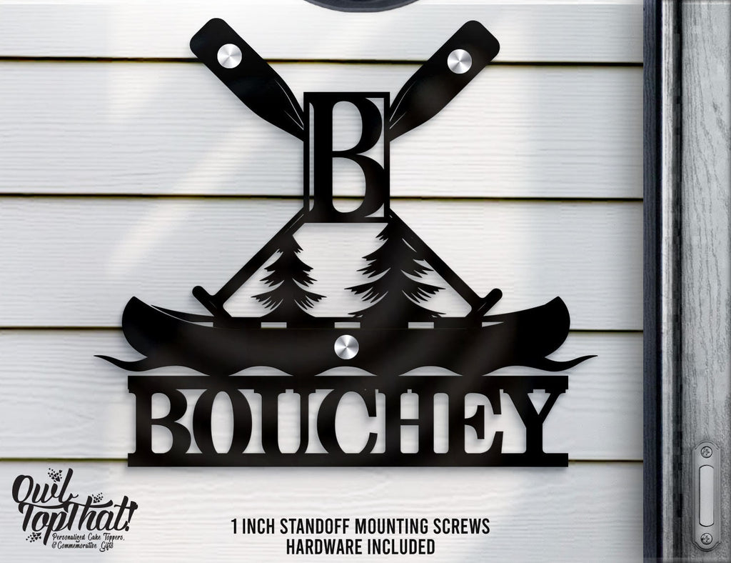 Canoe With Paddles Personalized House Number or Name Outdoor Indoor Floating Acrylic Signage with 1 inch Standoff Mounting Screws - OwlTopThat