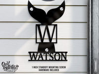 Nautical Whale Personalized Name Initial with House Numbers Outdoor Indoor Floating Acrylic Signage with 1 inch Standoff Mounting Screws - OwlTopThat