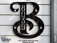 Family Monogram Letter Personalized with House Number or Name Outdoor Indoor Floating Acrylic Signage with 1 inch Standoff Mounting Screws - OwlTopThat