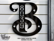 Family Monogram Letter Personalized with House Number or Name Outdoor Indoor Floating Acrylic Signage with 1 inch Standoff Mounting Screws - OwlTopThat