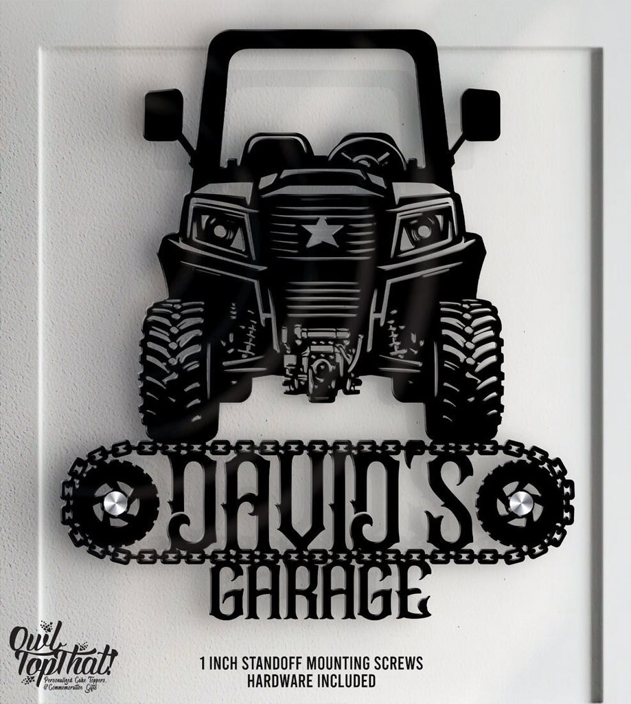 Side by Side UTV ROV OHV Buggy Personalized with Name Sign Small Engine Garage Shop Custom Signage with 1 inch Standoff Mounting Screws - OwlTopThat