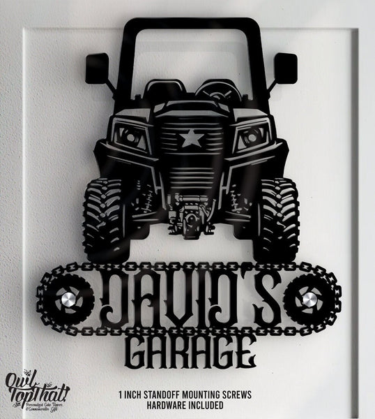 Side by Side UTV ROV OHV Buggy Personalized with Name Sign Small Engine Garage Shop Custom Signage with 1 inch Standoff Mounting Screws - OwlTopThat