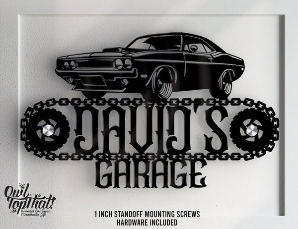 Muscle Car American Muscle Car Personalized with Name Sign Performance Cars Garage Shop Custom Signage with 1 inch Standoff Mounting Screws - OwlTopThat