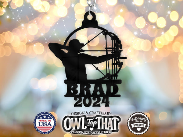 Archer Bow Hunting Fishing Custom Name Tag Ornament - Personalized Name & Date - Gift Tags, Event Markers, Holiday Ornaments and More - OwlTopThat