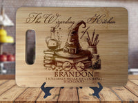 Wizarding Kitchen Magical - Personalized Name - Kitchen Housewarming Wedding Gift - Custom Engraved Bamboo Display Cutting Board - OwlTopThat