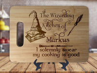 Wizarding Kitchen - Solemnly Swear - Personalized Name - Kitchen Housewarming Wedding Gift - Custom Engraved Bamboo Display Cutting Board - OwlTopThat