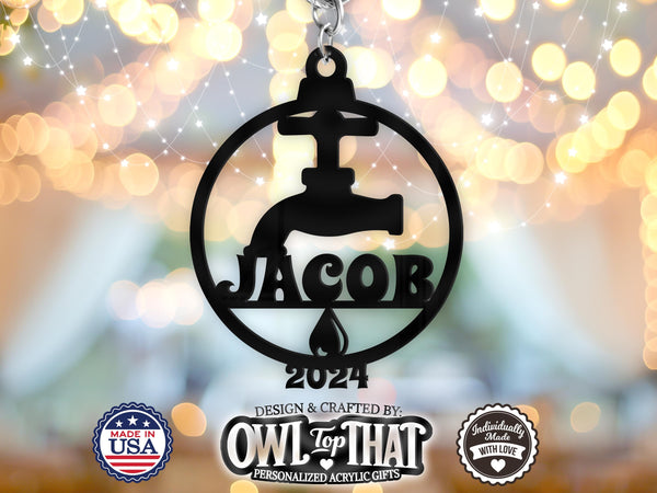 Plumber Handyman Repairman Name Tag Ornament - Personalized Name & Date - Gift Tags, Event Markers, Holiday Ornaments, Bag Tags, and More - OwlTopThat