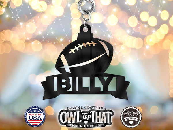 Football Ribbon Custom Name Tag Ornament - Personalized Name & Date - Gift Tags, Event Markers, Holiday Ornaments and More - OwlTopThat