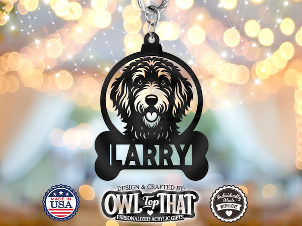 Pet Goldendoodle Dog Breed Bone Custom Name Tag Ornament - Personalized Name & Date - Gift Tags, Holiday Ornaments and More - OwlTopThat