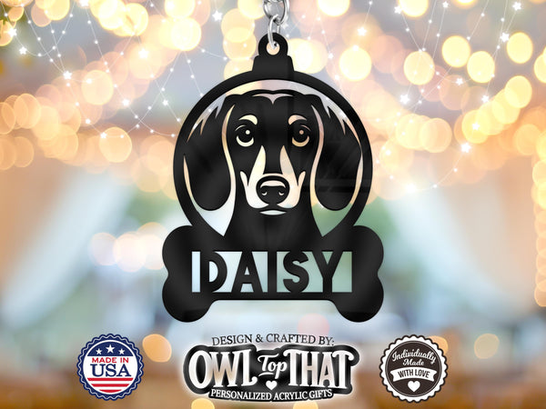 Pet Dachshund Wiener Dog Breed Bone Custom Name Tag Ornament - Personalized Name & Date - Gift Tags, Holiday Ornaments and More - OwlTopThat