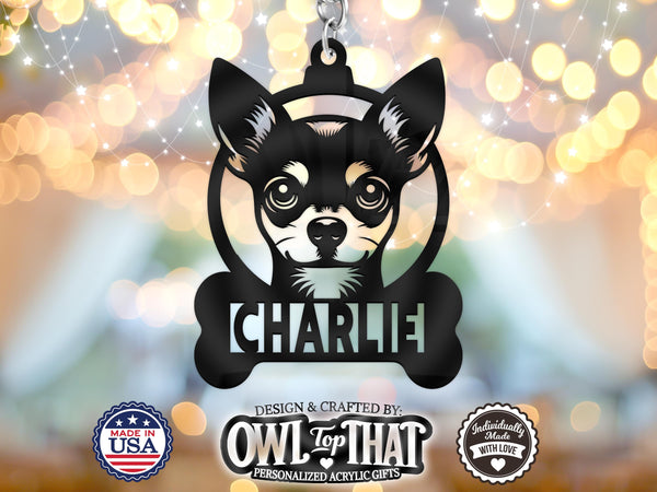 Pet Chihuahua Dog Breed Bone Custom Name Tag Ornament - Personalized Name & Date - Gift Tags, Holiday Ornaments and More - OwlTopThat
