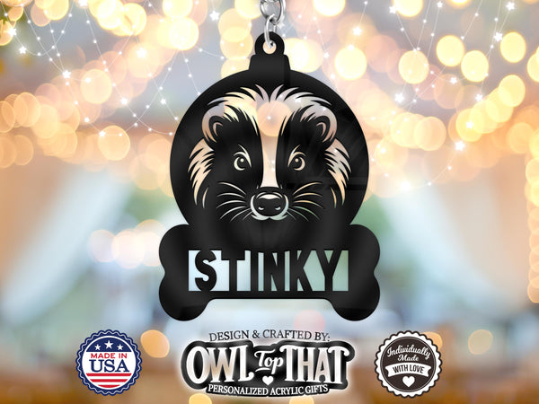 Skunk Pet Bone Custom Name Tag Ornament - Personalized Name & Date - Gift Tags, Holiday Ornaments and More - OwlTopThat