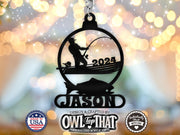 Fisherman Fishing Name Tag Ornament - Personalized Name & Date - Gift Tags, Event Markers, Holiday Ornaments, Bag Tags, and More - OwlTopThat