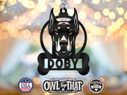 Pet Doberman Pinscher Dog Breed Bone Custom Name Tag Ornament - Personalized Name & Date - Gift Tags, Holiday Ornaments and More - OwlTopThat