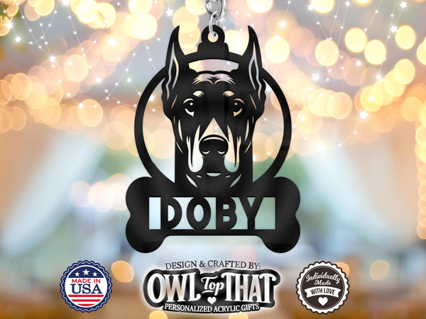 Pet Doberman Pinscher Dog Breed Bone Custom Name Tag Ornament - Personalized Name & Date - Gift Tags, Holiday Ornaments and More - OwlTopThat