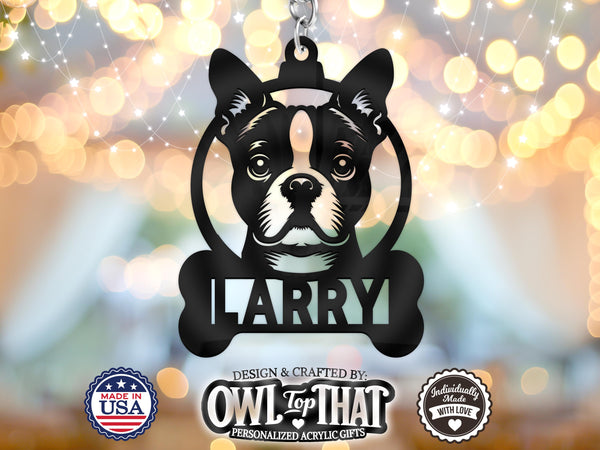 Pet Boston Terrier Dog Breed Bone Custom Name Tag Ornament - Personalized Name & Date - Gift Tags, Holiday Ornaments and More - OwlTopThat