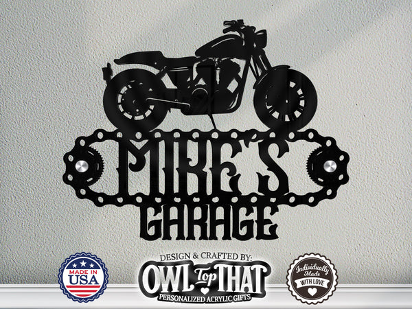 Motorcycle Sign Personalized Biker Name Custom Sign Harley Housewarming Gift For Biker with 1 inch Standoff Mounting Screws - OwlTopThat