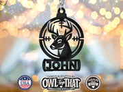Buck Hunting Fishing Custom Name Tag Ornament - Personalized Name - Gift Tags, Event Markers, Holiday Ornaments and More - OwlTopThat