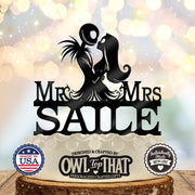Jack and Sally Mr & Mrs – Personalized Last Name Wedding Cake Topper - OwlTopThat