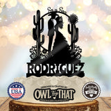 Western Desert Couple – Personalized Last Name Wedding Cake Topper - OwlTopThat