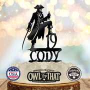 Pirate Party Male – Personalized Name & Age Birthday Cake Topper - OwlTopThat