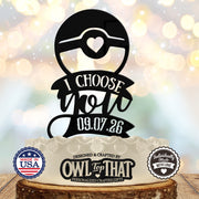I Choose You Ball Custom Wedding Cake Topper - Level Up - Personalized with Date - Gamer Themed - OwlTopThat
