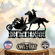 Ride With Me Forever – Motorcycle & Horse Wedding Cake Topper - OwlTopThat
