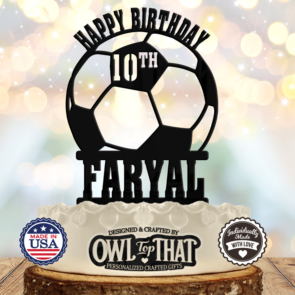Soccer Ball Custom Birthday Cake Topper - Happy Birthday Soccer - Personalized Name & Age - Sports Themed - OwlTopThat