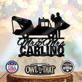 Tow Truck Couple Hitched for Life – Personalized Last Name Wedding Cake Topper - OwlTopThat